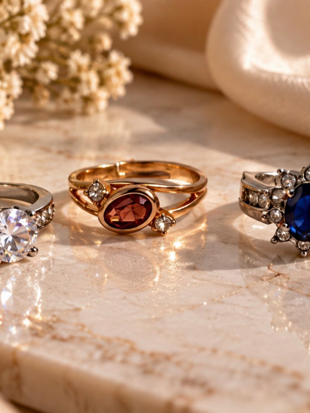 Vintage Costume Jewelry Ring Bundle - Set of 3 Statement Rings